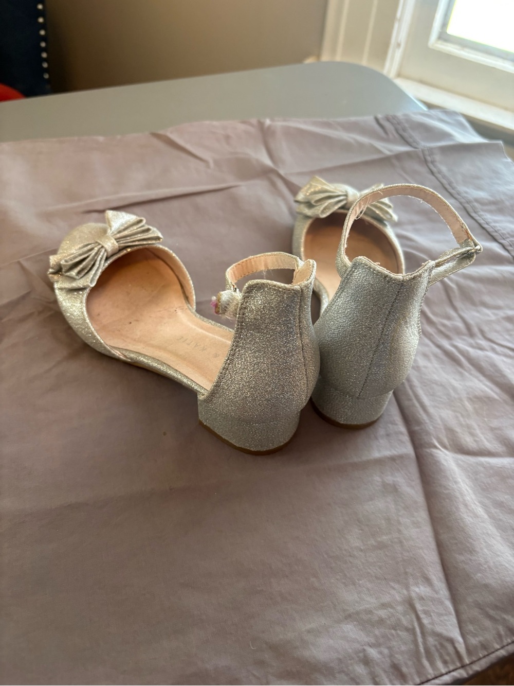 Silver Glitter Bow Ankle-Strap Heels - Picture 2 of 3